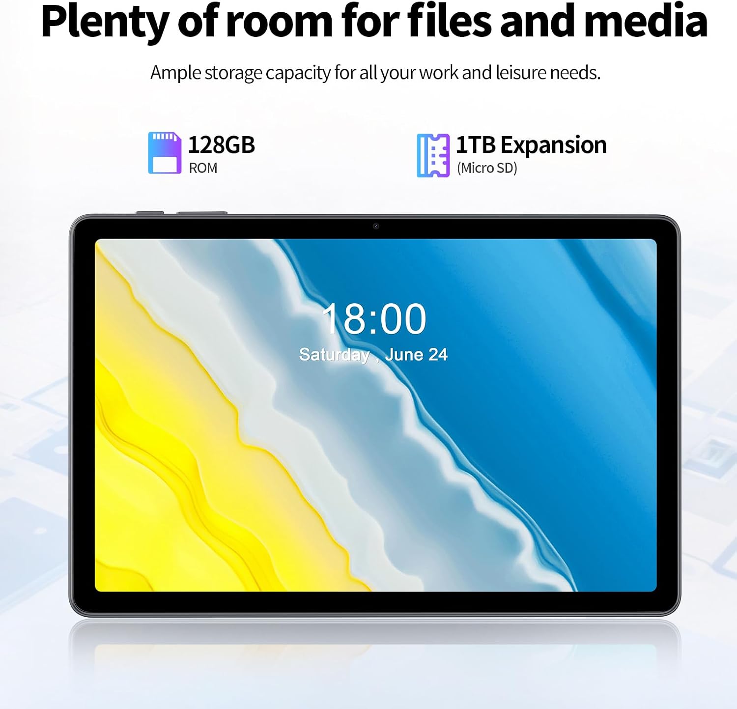 PRITOM 11'' Tablet, TAB15 Tablet Android 14, Octa-Core, 128 GB, FHD IPS Display, 5GHz WiFi6, 8000mAh Long Battery Life, Bluetooth, Double Box Speakers, Solid Gray, with Leather Case