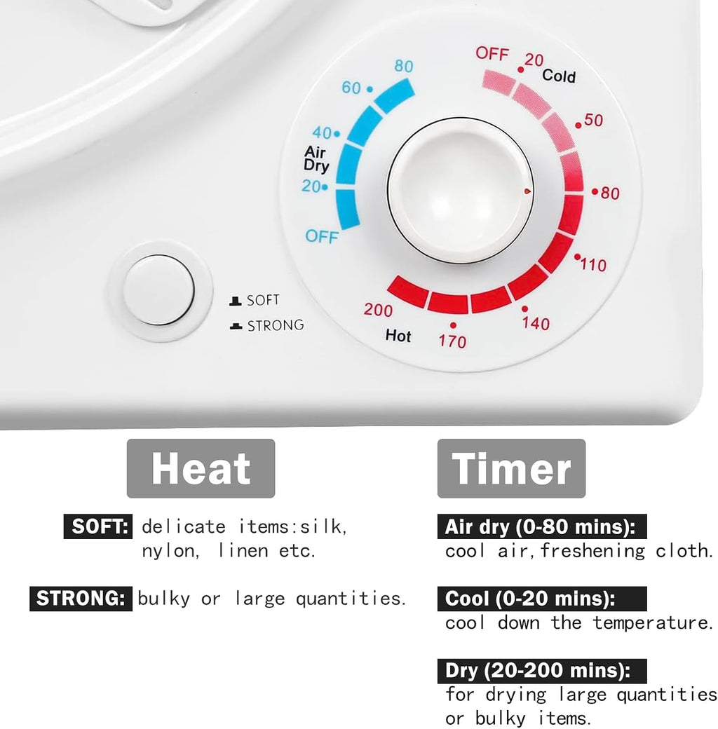 CTT Portable Dryers for Laundry 1500W, 3.5 Cu.ft Portable Clothes Dryer with 4 Dring Mode, Front Load Clothes Dryer Machine for Home, Apartment,Auto-shutt off,White