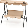 DREAMADE Porch Swing Outdoor, 3 Person Patio Swing w/Removable Cushion, Stand & Adjustable Canopy, Heavy Duty Swing Chair for Patio, Garden, Courtyard, Poolside
