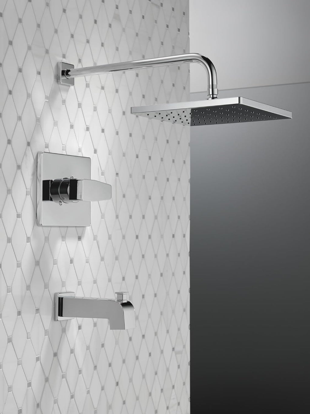 Delta Modern 14 Series Square Rain Bathtub and Shower Faucet Set, Rainfall Chrome Shower Head and Handle Set, Valve Trim Kit, 10 Inch, Chrome T14468-PP (Valve Not Included)
