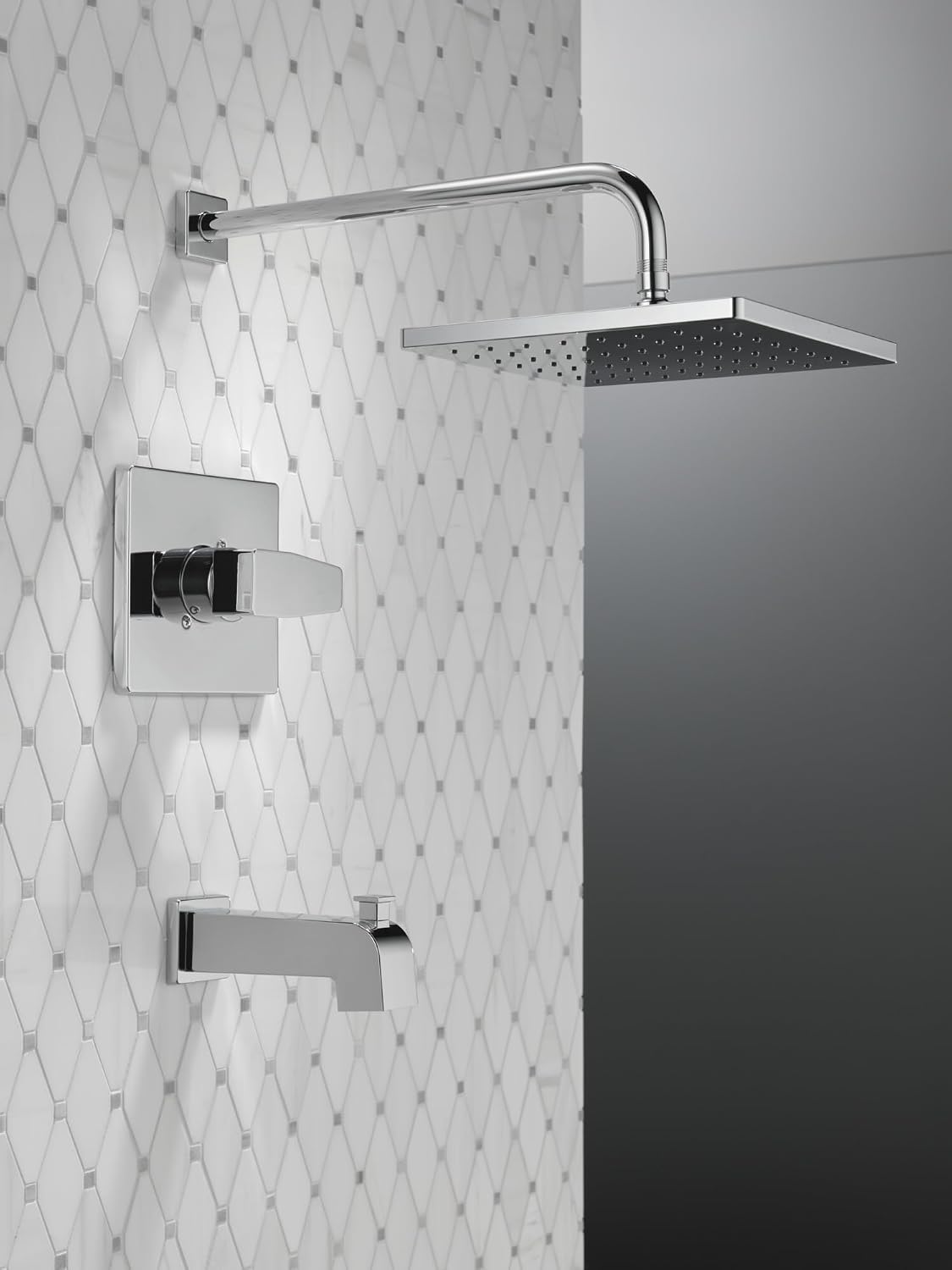Delta Modern 14 Series Square Rain Bathtub and Shower Faucet Set, Rainfall Chrome Shower Head and Handle Set, Valve Trim Kit, 10 Inch, Chrome T14468-PP (Valve Not Included)