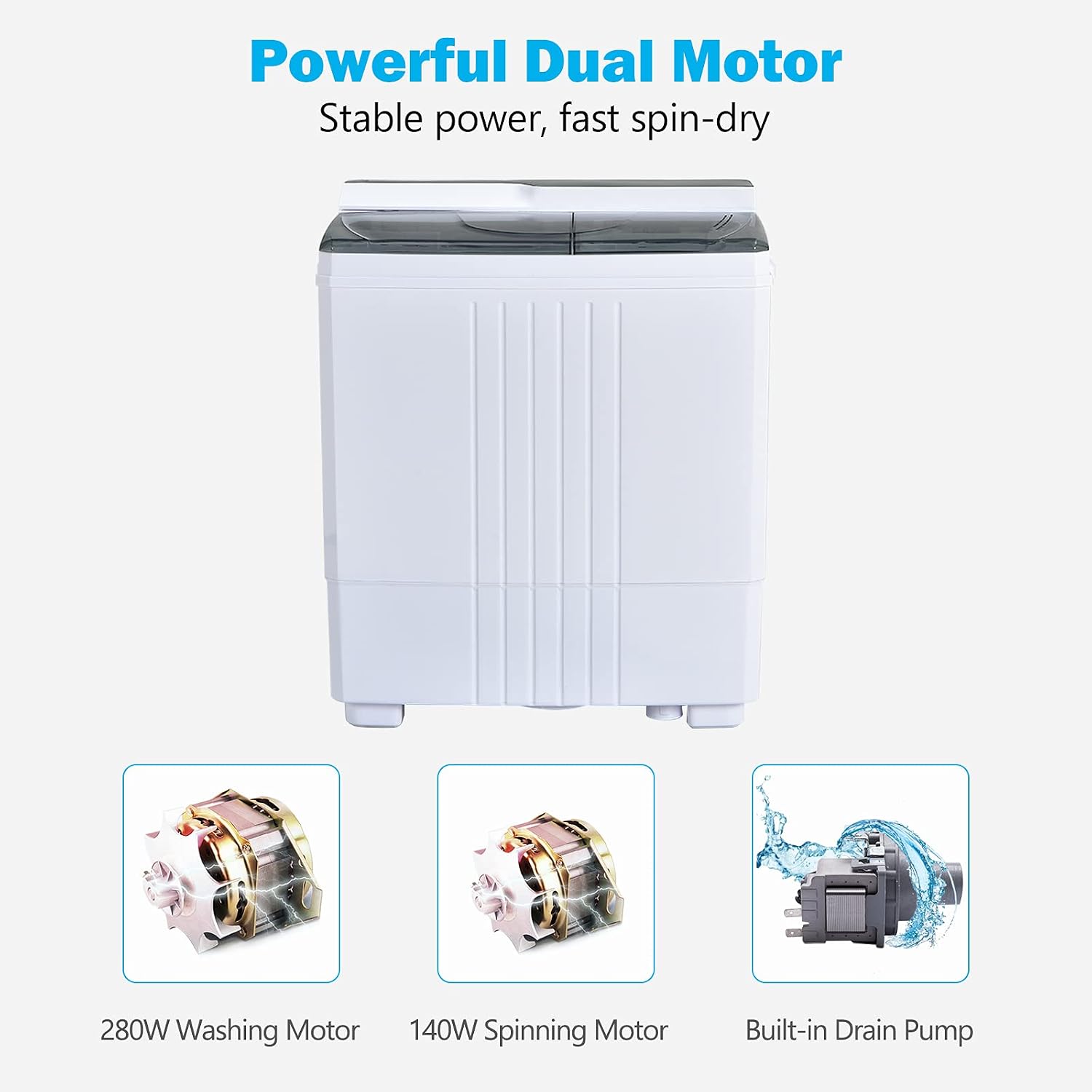 COSTWAY Portable Washing Machine, Twin Tub 21Lbs Capacity, Washer(14.4Lbs) and Spinner(6.6Lbs), Laundry Machine with Control Knobs, Built-in Drain Pump, Compact Washer for Apartment, RV, Grey