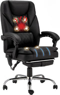 HOMREST 6-Point Massage Office Chair with Heat, 500lbs Big and Tall Executive Chair, Ergonomic Reclining Desk Chair with Footrest & Lumbar Support, Adjustable Armrest, PU Leather (Black)