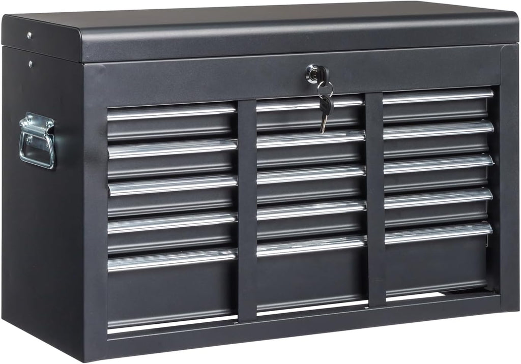 Metal Tool Box, 5-Layer Drawers & Top Storage Tray Tool Box with Lock Safety and Handle, 24' Portable Tool Chest Cabinet for Garage, Warehouse, Home, Black