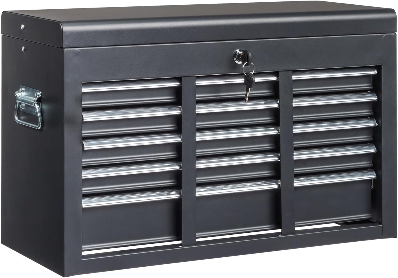 Metal Tool Box, 5-Layer Drawers & Top Storage Tray Tool Box with Lock Safety and Handle, 24' Portable Tool Chest Cabinet for Garage, Warehouse, Home, Black