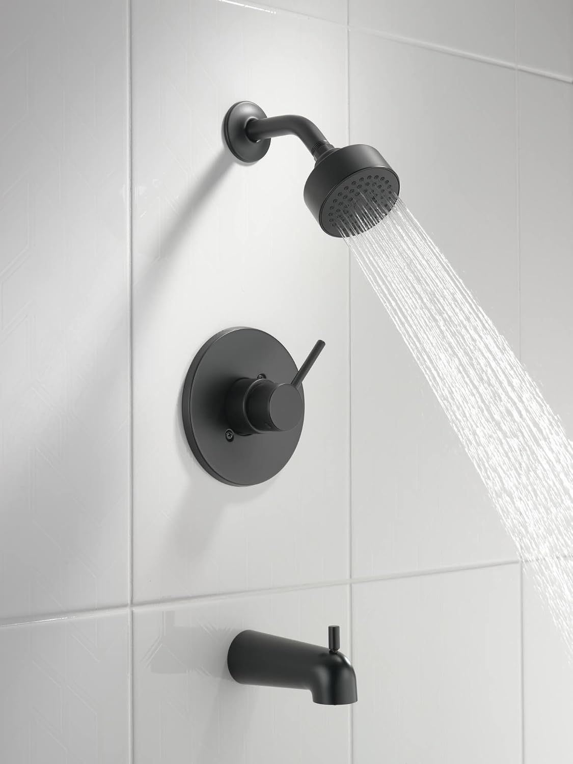 Delta Modern 14 Series Bathtub and Shower Faucet Set, Matte Black Shower Head and Handle Set, Valve Trim Kit, Matte Black T14459-BL-PP (Valve Not Included)