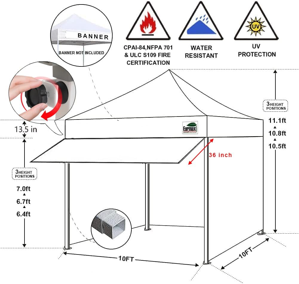 Eurmax USA 10x10 Pop Up Canopy,Commercial Tent with Patented No-Tip Rolling Bag,24sqft Extension Awning & 4 Zippered Removable Walls,UV & Water Resistant,Heavy Duty Instant Shelter Gazebo,Khaki