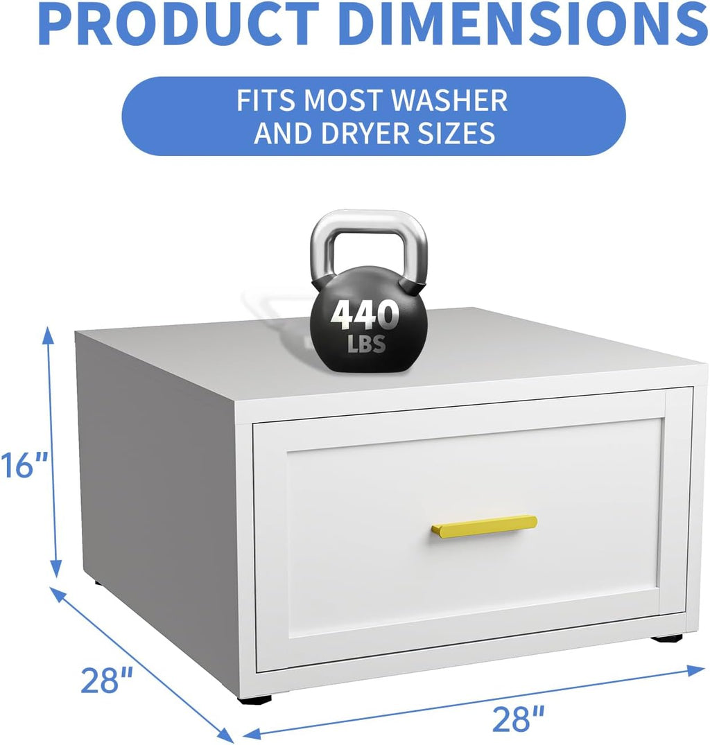 2 Pack Metal Washer and Dryer Pedestals, 28' W Heavy Duty Washer Dryer Pedestal, 16' H Washer Pedestal with Drawer, 440LBS Universal Laundry Pedestal for Washer and Dryer (2 pack-White)
