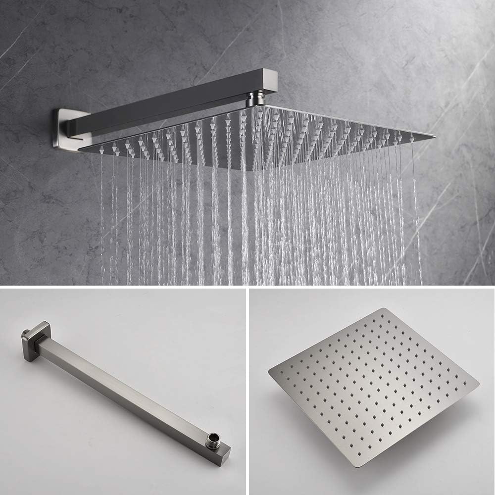 Iriber Thermostatic Shower System Wall Mount with 12 Inch Rainfall Shower Head and Handheld Bathroom Shower Set Contain Shower Faucet Mixer Valve Trim Kit (Valve Included),Brushed Nickel