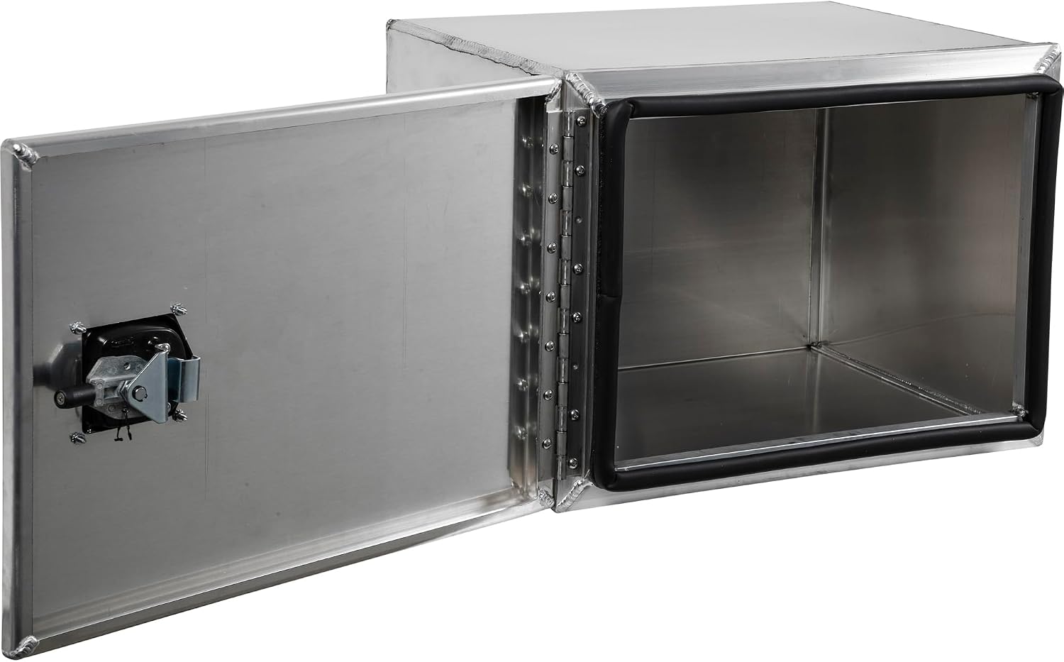 Buyers Products 1705401 Pro Series 18x18x24 Smooth Aluminum Underbody Truck Tool Box, Single Barn Door, Compression Latch, 0.125 in Thick, Rain Gutter & Bulb Seal, Bolt-On Stainless Hinge