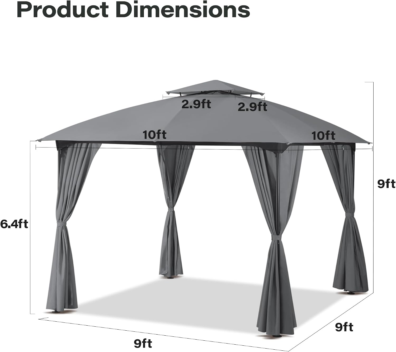 LAUSAINT HOME 10x10 Patio Arc Gazebo Outdoor Canopy Tent with Curtains, Soft Top Party Shelter with Expansion Bolts and Wind-Resistant Ropes for Backyard, Garden, Lawn, Deck, Grey