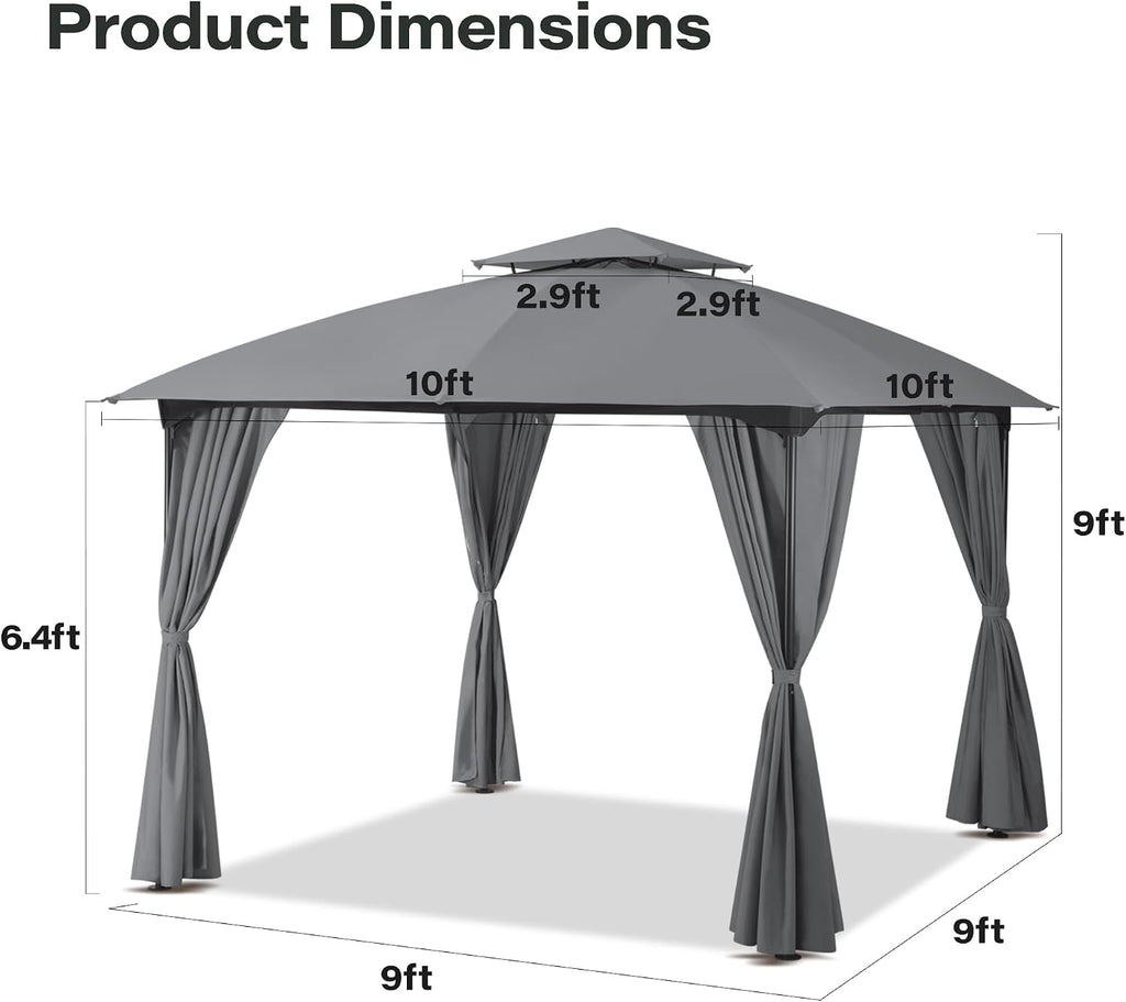 LAUSAINT HOME 10x10 Patio Arc Gazebo with 50ft Lights Outdoor Canopy Tent with Curtains, Soft Top Party Shelter with Expansion Bolts and Wind-Resistant Ropes for Backyard, Garden, Lawn, Deck, Grey