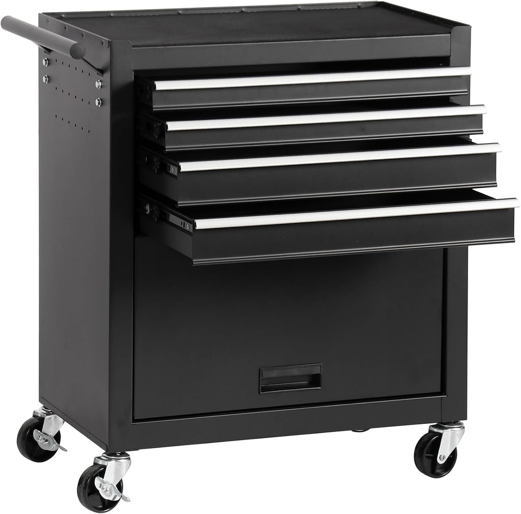 4-Drawer Rolling Tool Chest, Cabinet with 4 Wheels Tool Chest with Drawers, Suitable for Garages, Warehouses, Workshops, Repair Shops (4-Drawer Black)