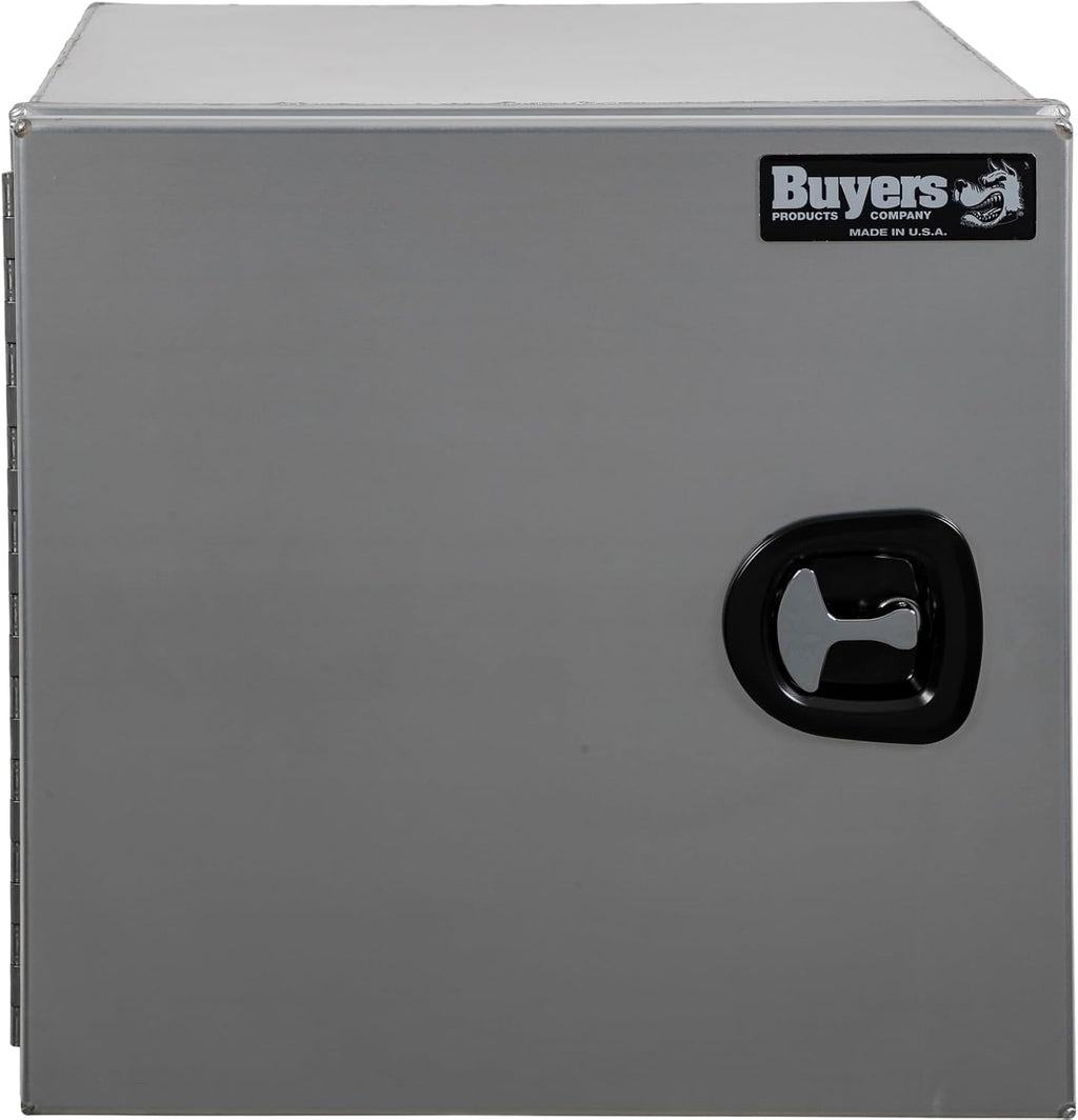 Buyers Products 1705395 Pro Series 18x18x18 Smooth Aluminum Underbody Truck Tool Box, Single Barn Door, Compression Latch, 0.125 in Thick, Rain Gutter & Bulb Seal, Bolt-On Stainless Hinge