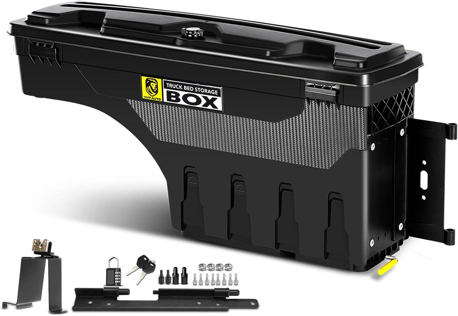 YHTAUTO Passenger Side Truck Bed Storage Tool Box Lockable Fits 2019-2025 Chevrolet Silverado GMC Sierra 1500, W/O Multi-Pro Tailgate or CarbonPro Bed, Swing Waterproof Wheel Well ToolBox