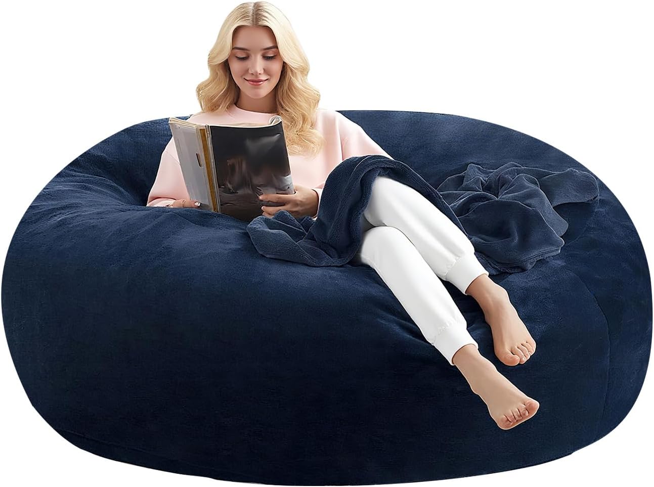 5FT,Giant beanbag Chairs for Adults,Bean Bag with Filler Included,Soft and Comfortable Memory Foam Chair,Extra Large Bean Bag，Adult Living Room，Leisure Chair Suitable(Blue, 5 Foot)