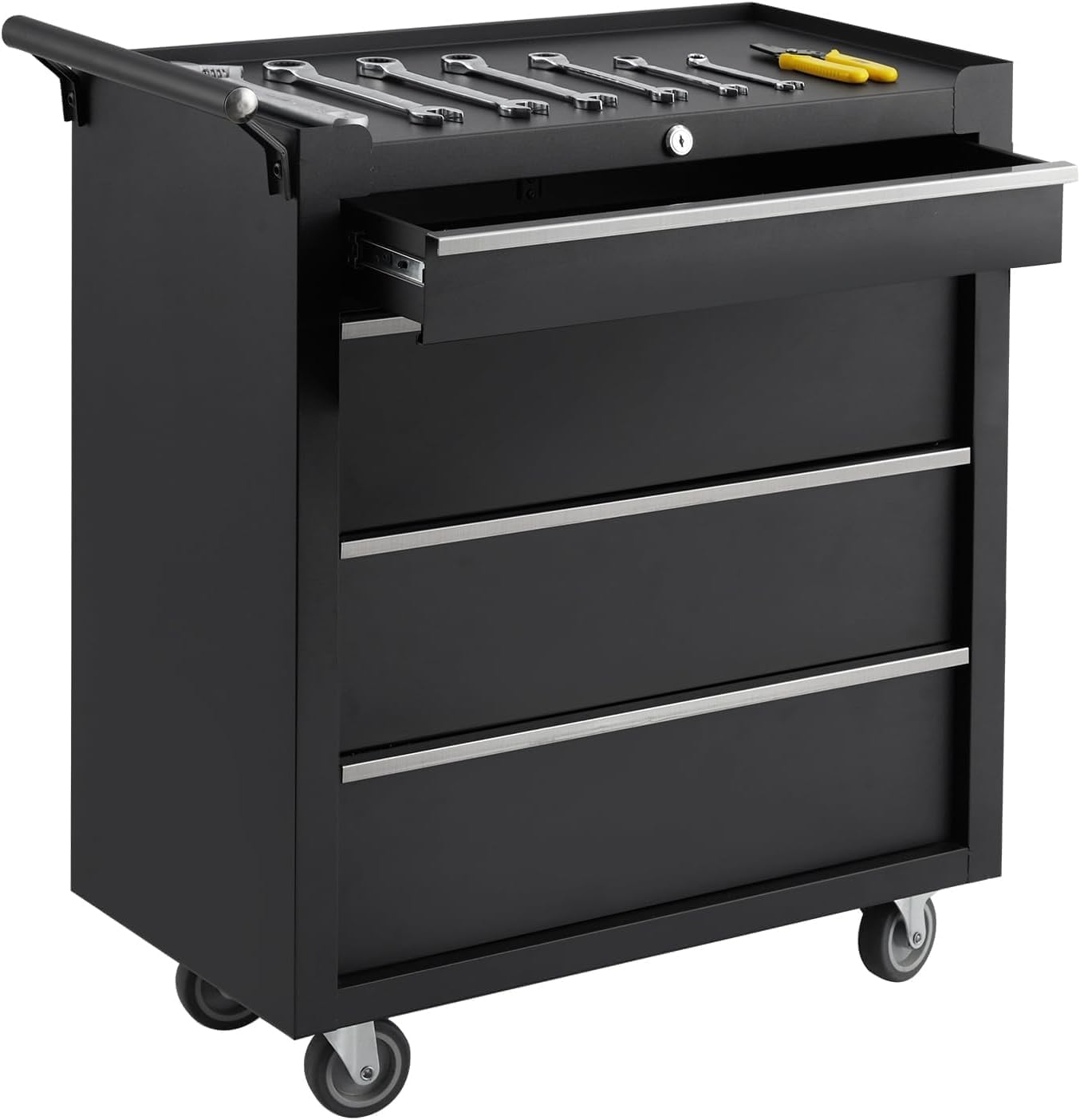 4-Drawer Rolling Tool Chest with Wheels - Lockable Storage Cabinet | Sliding Drawers & Protective Liner, Heavy-Duty Design Mobile Tool Cart for Garage, Workshop, Warehouse Organization,Black