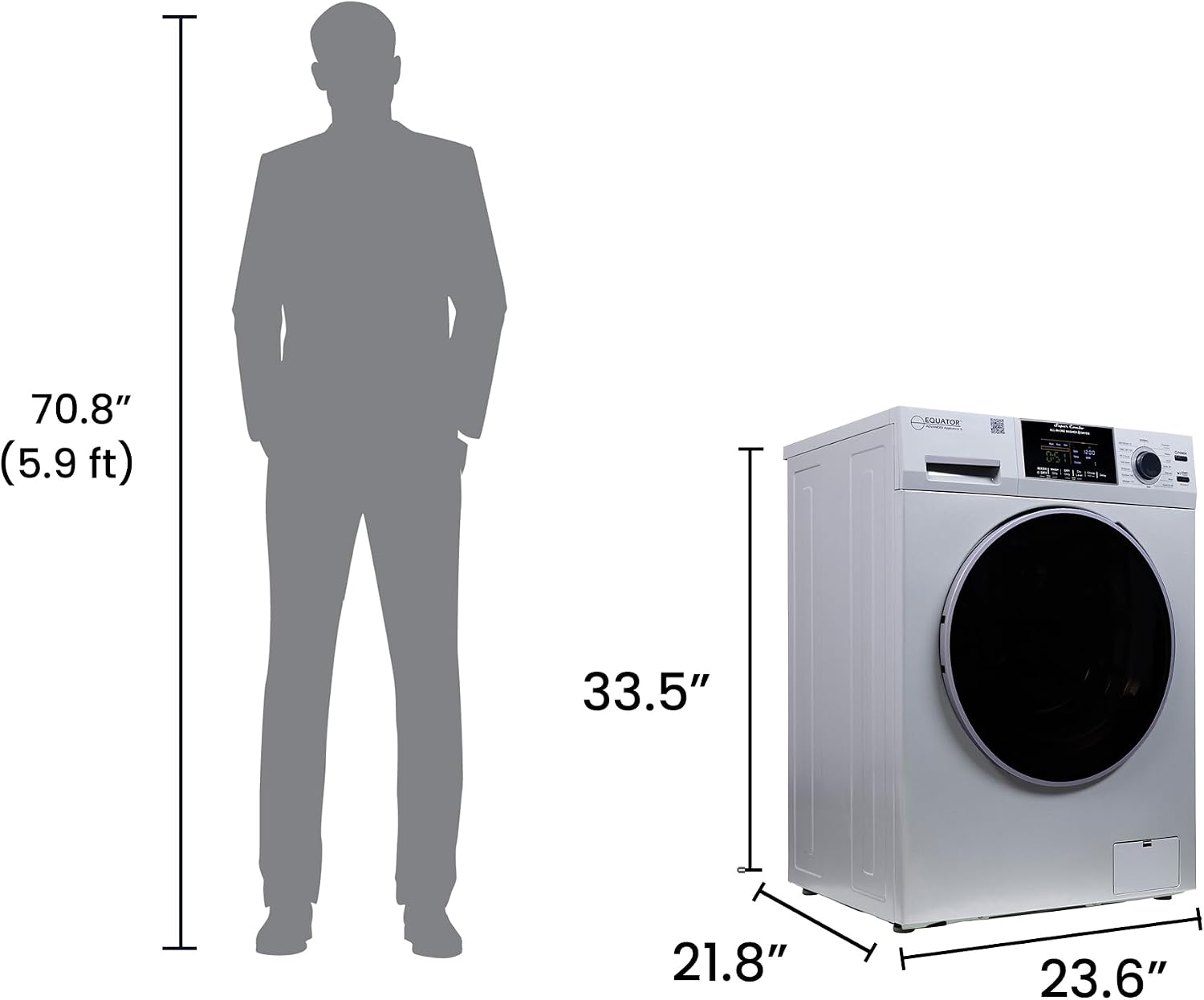 Equator 24' Original 110V Ventless Compact Combo Washer Dryer 1.6 cu.ft./15 lbs FULLY BUILT-IN 1400 rpm in Silver