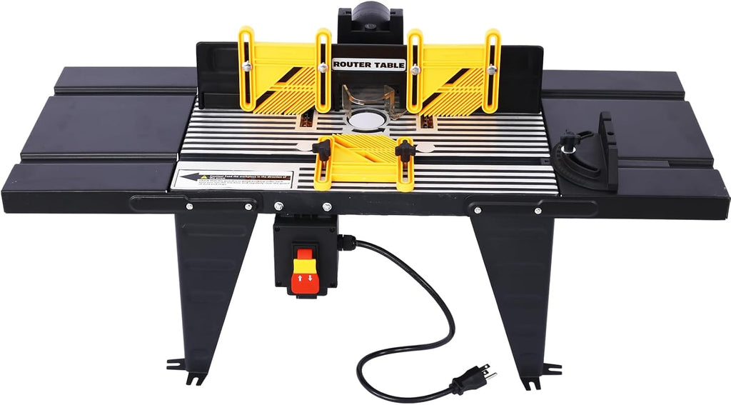 router table with router combo kit, Electric Benchtop Router Tables Top with Steel Stand & Adjustable Fence Wood Working Router Table Precise Routing Table Craftsman Tool for Woodworking, Black