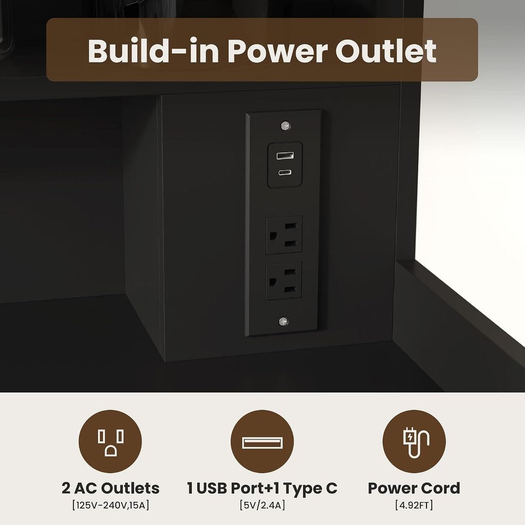 Upgraded 2-Tier Washer and Dryer Countertop with Power Outlet,54' W x 27.6' D Large Laundry Countertop for Fold Clothes, Laundry Topper with Non-Slip Pads & Metal Hooks and Storage Basket