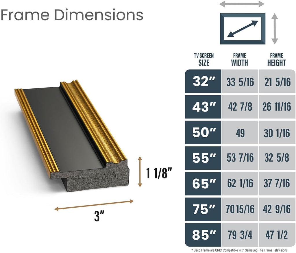 Antique Gold & Black 55' Premiere Deco TV Frame - Compatible ONLY with Samsung The Frame TVs (Fits 2021-2026, LS03A, LS03B, LS03C, LS03D, LS03FA)