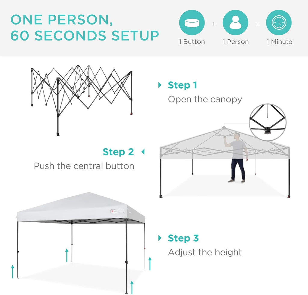 Best Choice Products 10x10ft Pop Up Canopy Tent, Outdoor Shade, 1 Person 1 Minute Set Up, Carry Case, 4 Weight Bags - White