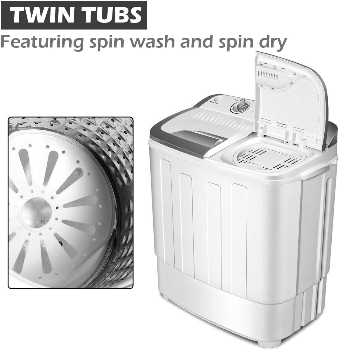 Giantex Portable Washing Machine, 13lbs Washer and Spinner Combo, Semi-Automatic Laundry Clothes Machine, Compact Twin Tub Mini Washer for Apartment Camping Dorms RV