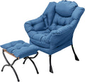 Welnow Lazy Chair with Ottoman, Modern Accent Chair with Armrests and a Side Pocket, Leisure Sofa Armchair, Reading Armchair with Footrest for Small Space, Royal Blue