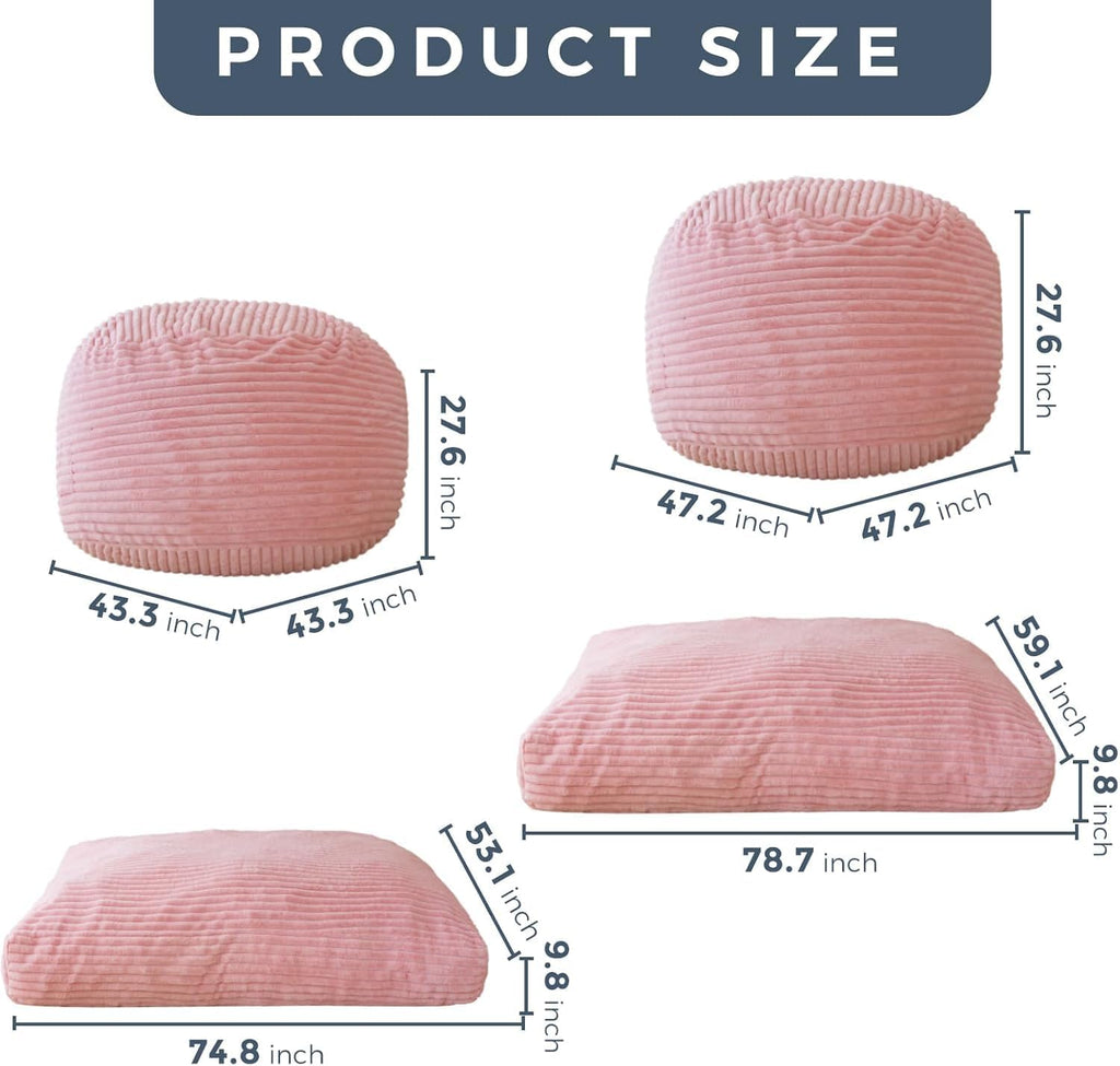 MAXYOYO Giant Bean Bag Chair Bed for Adults, Convertible Beanbag Folds from Lazy Chair to Floor Mattress Bed, Large Floor Sofa Couch, Big Sofa Bed, High-Density Foam Filling, Machine Washable Cover