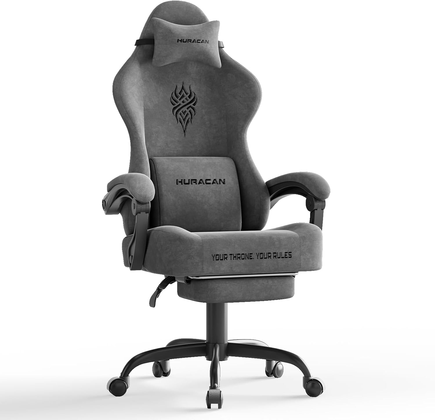 Ferghana Velvet Fabric Gaming Chair with 20.5″ Wider Seat Cushion, Fire Embroidery Ergonomic High Back Game Chair with Footrest, Computer Chair with Massage Lumbar Support for Adult, Gray