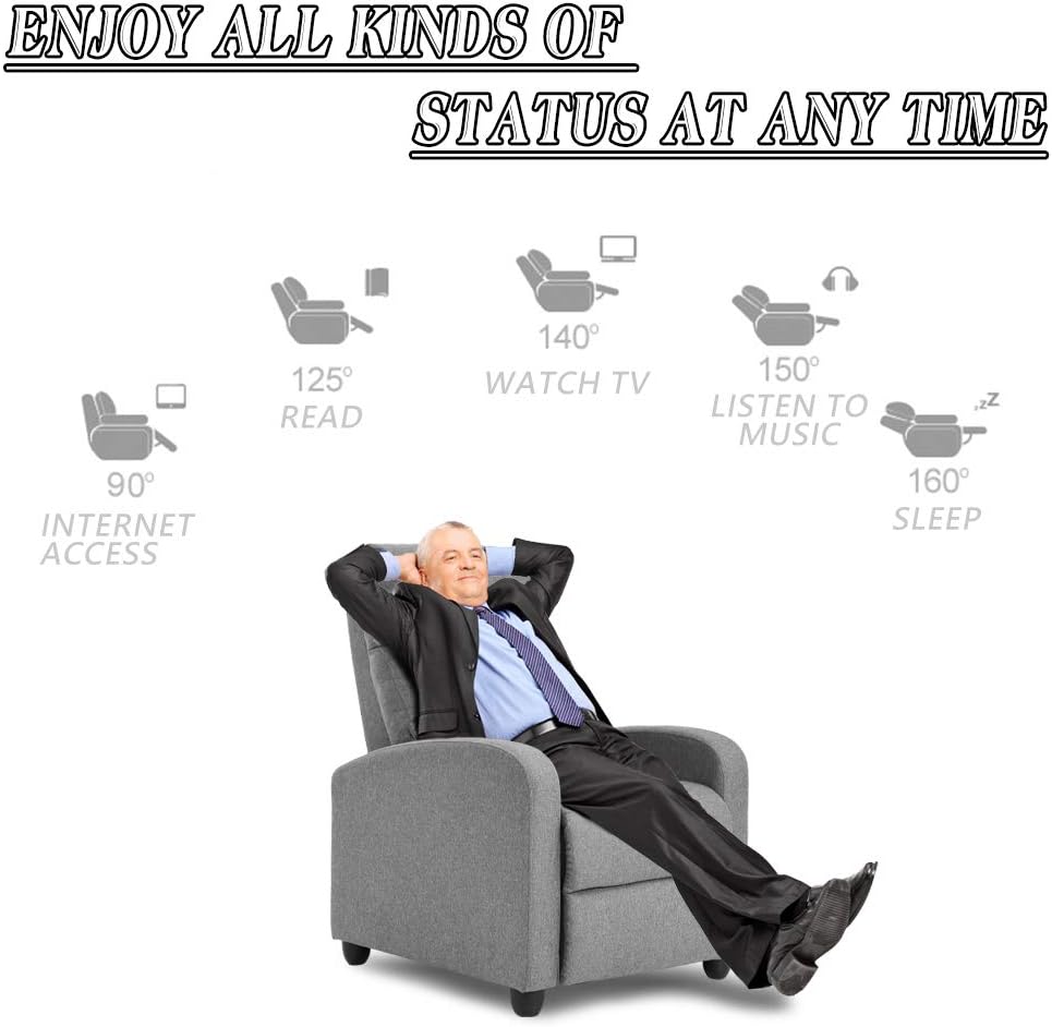 BestMassage | Recliner Chair | with 2 Point Massage Function | Textile Grey | with Lumbar Support, Adjustable Push Back, Footrest & Padded Seat | Easy Assembly | for Living Room, Home Theatre