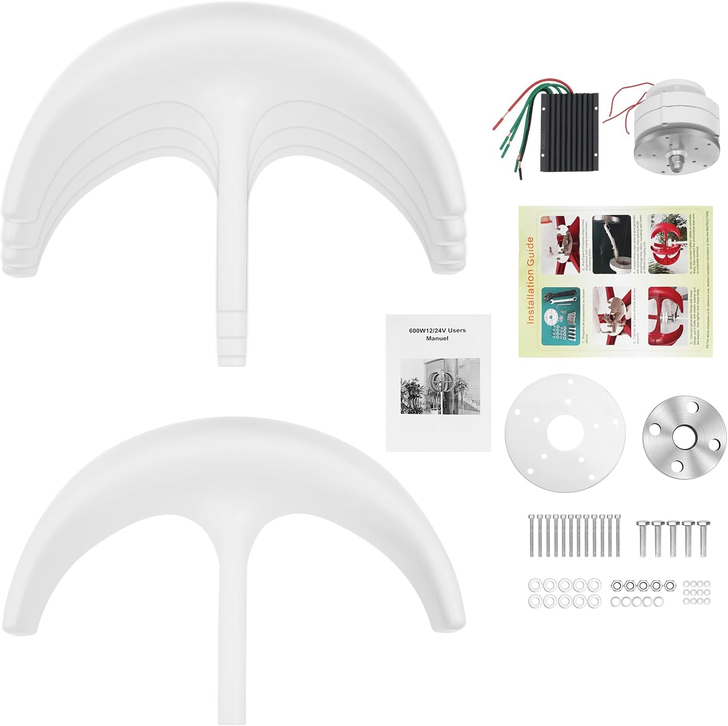 Wind Turbine Generator, 600W DC 24V 5 Blades Lantern Motor Vertical Axis Windmill Lantern Wind Turbine Turbines Generator Kit with Flange Plate&Controller for Home Monitoring Boat/Ship