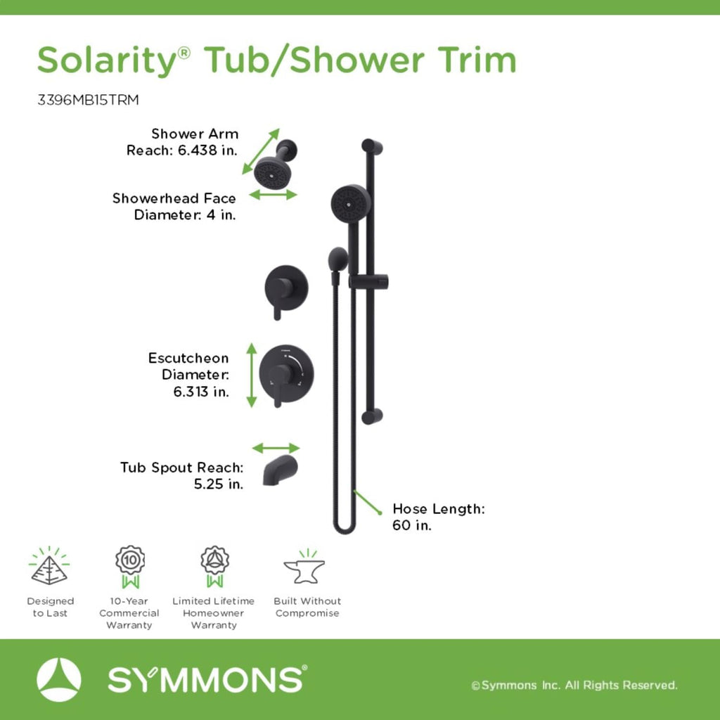 Solarity HydroMersion Double Handle Tub and Shower Trim Kit with Hand Spray in Matte Black