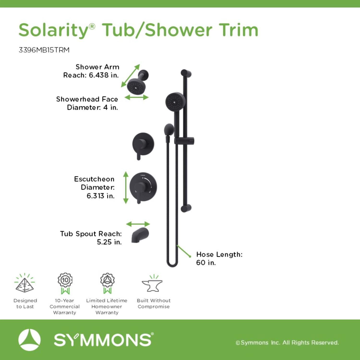 Solarity HydroMersion Double Handle Tub and Shower Trim Kit with Hand Spray in Matte Black
