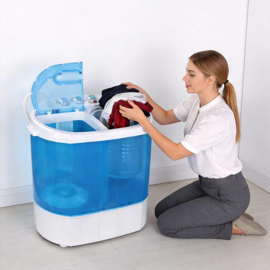 ZENY Portable Clothes Washing Machine Mini Twin Tub Small Laundry Washer Aparment Spin Dryer 9.9lbs Capacity Lightweight for Dormitory, RV blue
