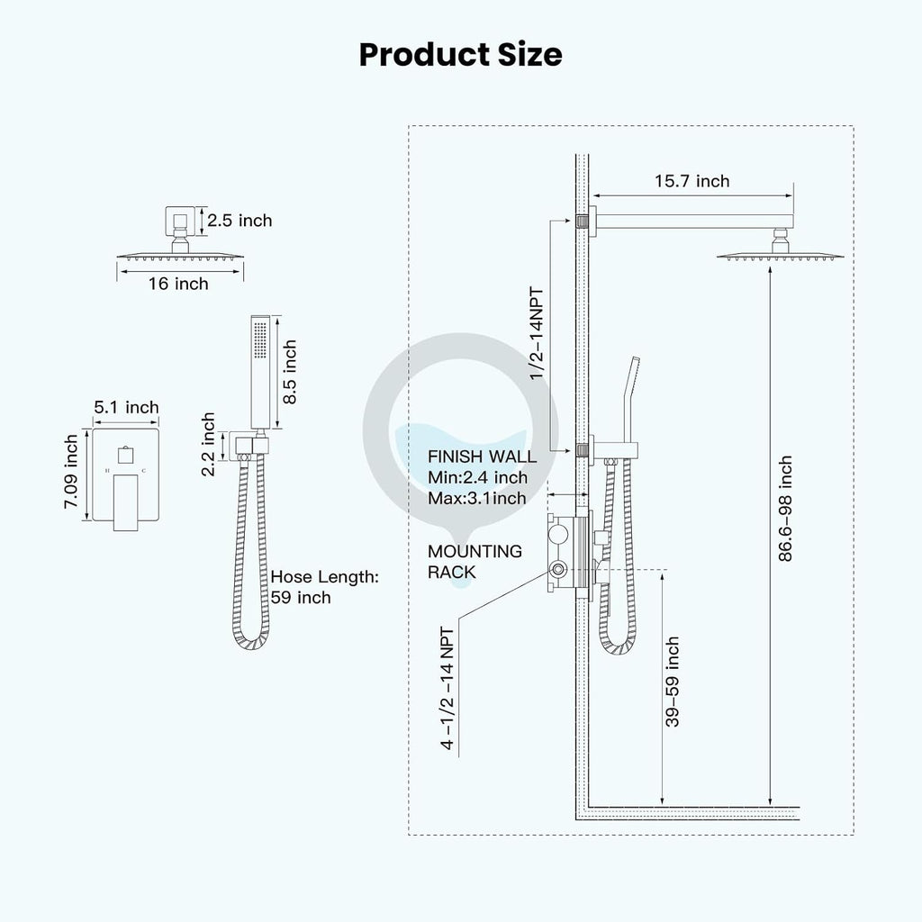 gotonovo Rainfall Bathroom Shower System Rain Shower Head and Handle Set Wall Mounted Shower Complete Combo Solid Brass Pressure Balancing Shower Mixer Valve 16 Inch Matte Black
