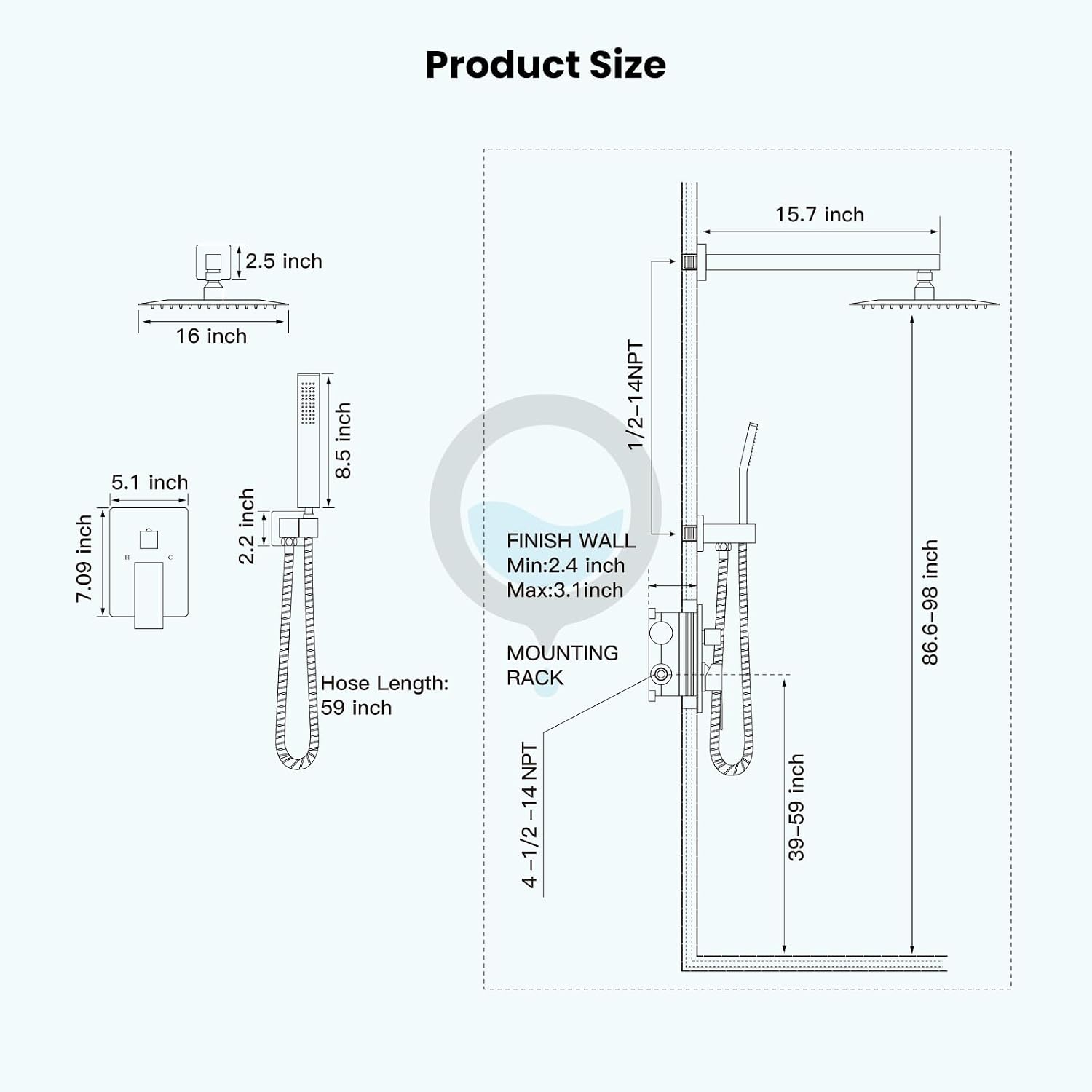gotonovo Rainfall Bathroom Shower System Rain Shower Head and Handle Set Wall Mounted Shower Complete Combo Solid Brass Pressure Balancing Shower Mixer Valve 16 Inch Matte Black