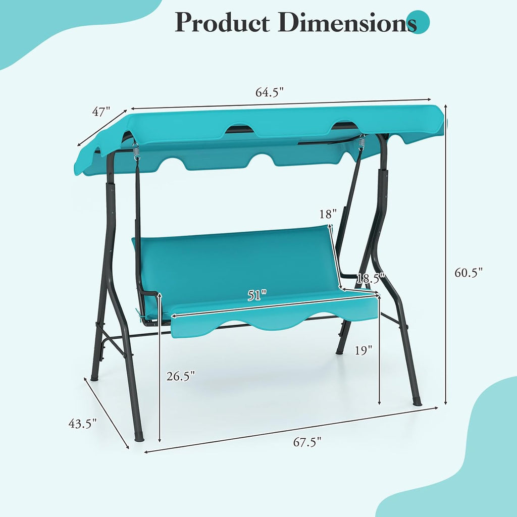 DREAMADE Porch Swing Outdoor, 3 Person Patio Swing w/Removable Cushion, Stand & Adjustable Canopy, Heavy Duty Swing Chair for Patio, Garden, Courtyard, Poolside