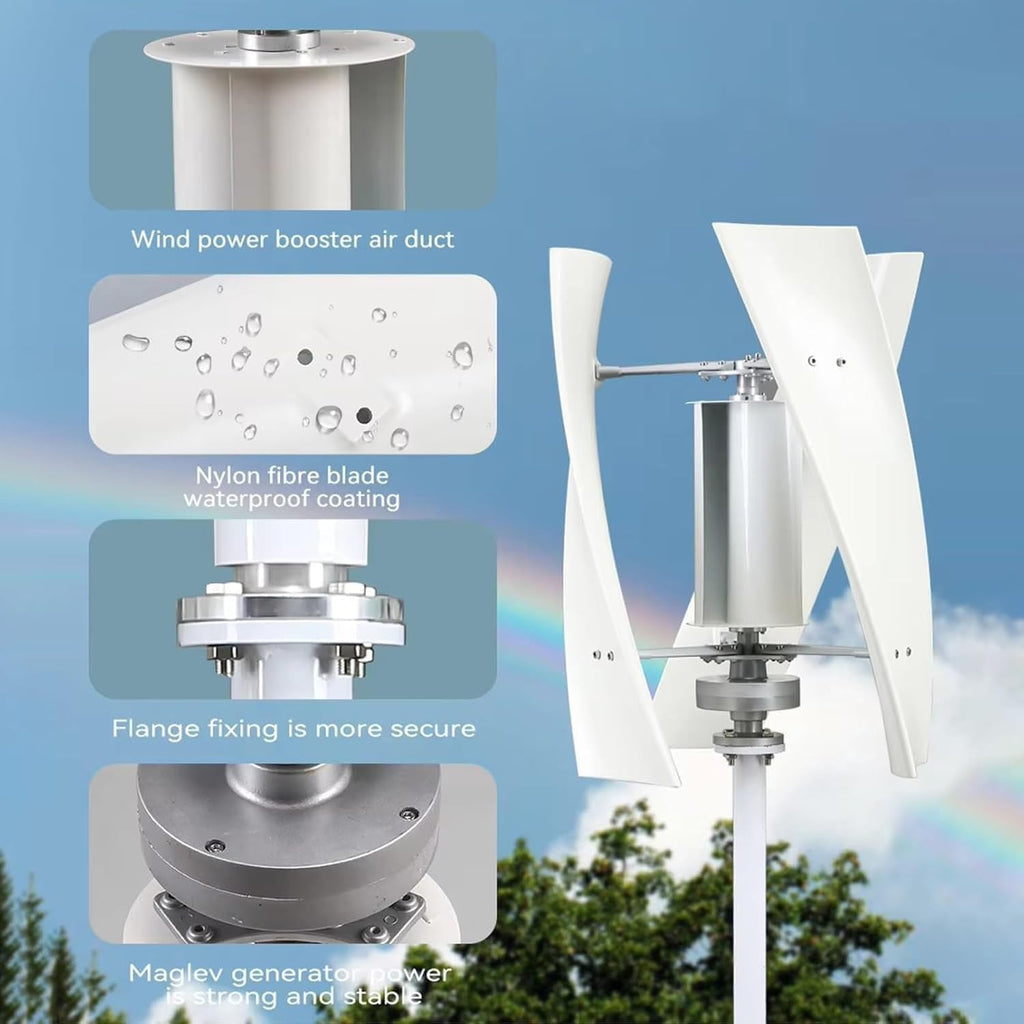Vertical Wind Turbine Generator for Home 12V 24V 48V 220V with MPPT Low Noise, energy efficient wind power for Farm Garden for Marine,RV,Home,Windmill Generator 3000W-12V