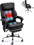HOMREST Ergonomic Office Chair with 6-Point Massage & Heating, Adjustable Executive Desk Chairs with Retractable Footrest, PU Leather Home Office Desk Chair for Home & Office (Black)