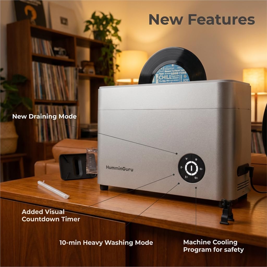 HumminGuru Ultrasonic Vinyl Record Cleaner- 40kHz Ultrasonic Vinyl Record Cleaning Machine with Auto Drying, Vinyl Record Cleaner Kit with Filters, 1Y Warranty (NOVA White Sand, 7/10/12 Inch)