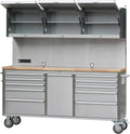 AnorTrek 72 inch Stainless Steel Tool Chest with 11 Drawer & 3 Up Cabinet & Pegboard, Large Lockable Mobile Workbench with 6 Blue Storage Bins, Rolling Tool Cabinet for Garage, Workshop