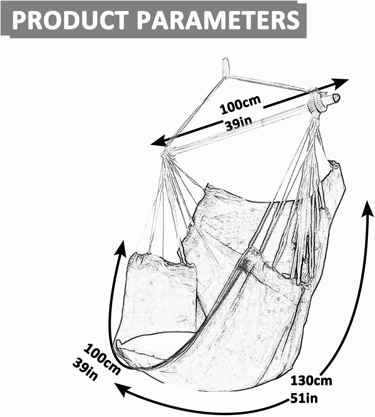 SRHWBF Hanging Rope Hammock with 2 Pillows Chair Swing Seat Cotton Canvas Hanging Chairs for Bedrooms Porch Chair Outdoor (S2)