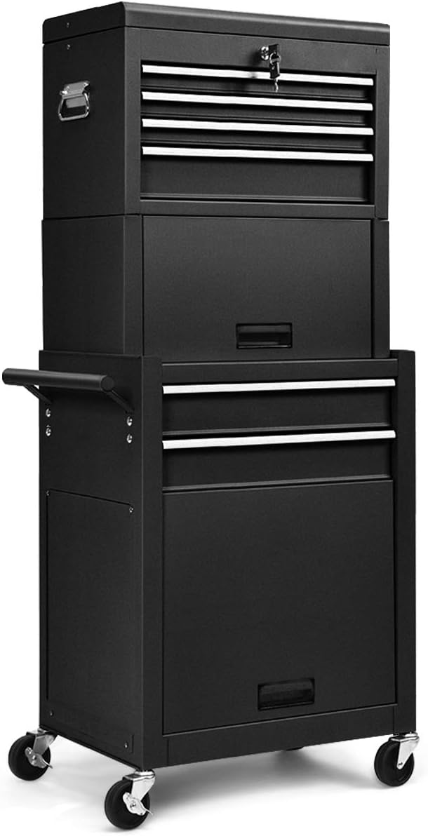 S AFSTAR 6-Drawer Rolling Tool Chest, High Capacity Tool Storage Cabinet with Wheels and Locking System, Removable Toolbox Organizer with Sliding Drawers (Black)