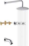 SUMERAIN 3 Handle Shower Faucet Set with Tub Spout and 8' Rain Shower Head, Tub and Shower Trim Kit with Rough-in Valve Chrome
