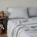 Simple&Opulence 100% Linen Sheet Set with Embroidery Washed - 4 Pieces (1 Flat Sheet & 1 Fitted Sheet & 2 Pillowcases) Natural Flax Soft Bedding Breathable Cozy Farmhouse - Light Grey, Queen Size