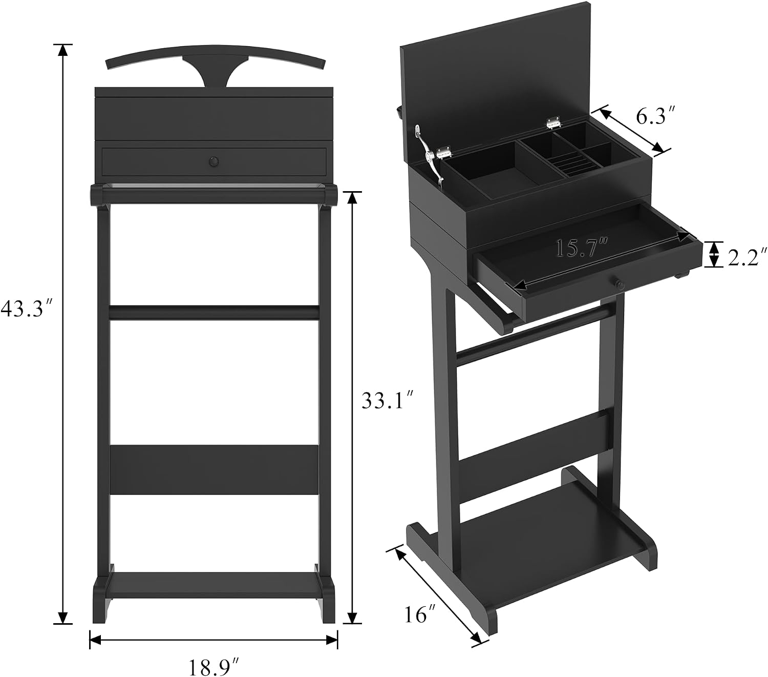 Mens Valet Stand with Drawer & Tray, Wooden Suit Valet Stand for Men Women Modern