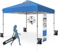 MFSTUDIO Pop Up Canopy Tent, 10x10 Canopies Outdoor One Person Push Set Up Tent Instant Portable Shelter Tents with Vented Top, Storage, 4 Sandbags, Beach Canopy,Blue