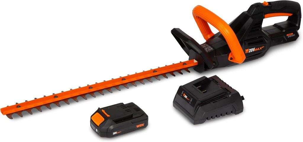 Wen 20V Max Cordless Hedge Trimmer, String Trimmer and Leaf Blower Combo Kit with 4Ah Battery and Charger (20VK3HTB)