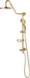 PULSE ShowerSpas Kauai III Brushed Gold Rain Shower Head with Handheld Spray - 1.8 GPM, 8' Showerhead, 5-Function HandShower, Adjustable Slide Bar - Shower Heads with Handheld Spray Combo